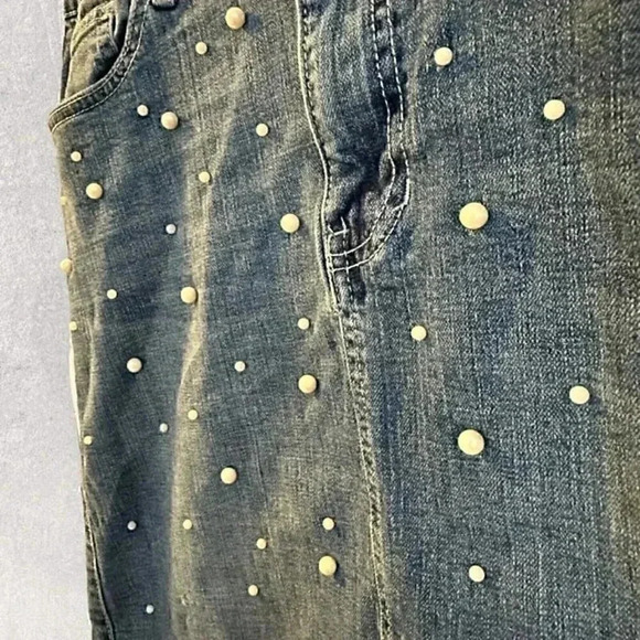 Hydraulic Jean skirt Tribeca mid rise womens denim skirt size 10 with pearls - Picture 7 of 12